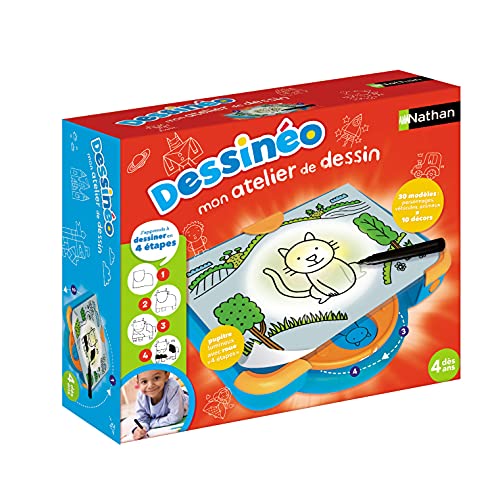 Nathan – Dessineo – Mon Atelier de Dessin – Jeu d’apprentissage – Jeu Educatif – Tablette pour apprendre à Dessiner pas à pas – Réalise tes premiers dessins avec Dessineo – Dès 4 ans