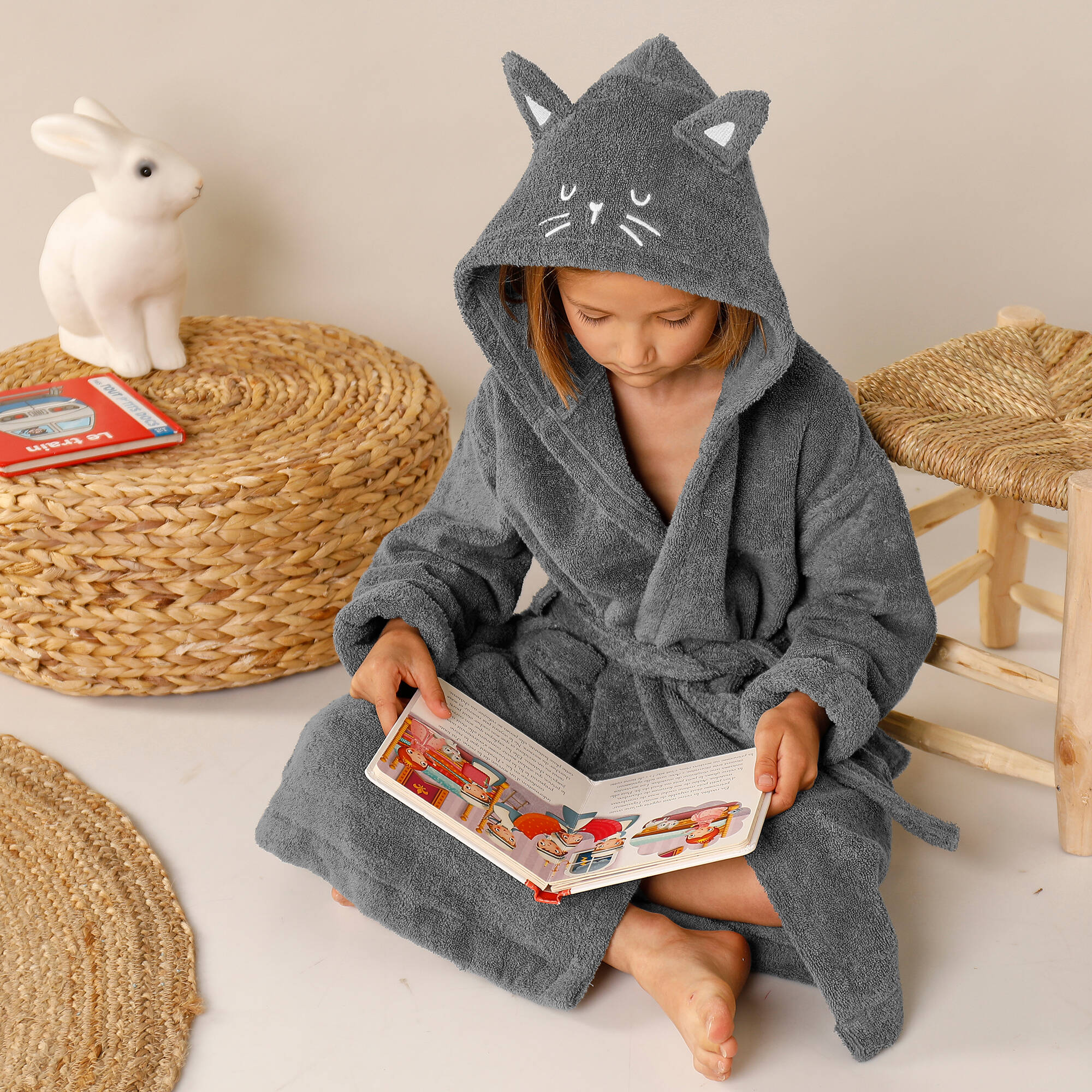 Peignoir de bain enfant chat à capuche