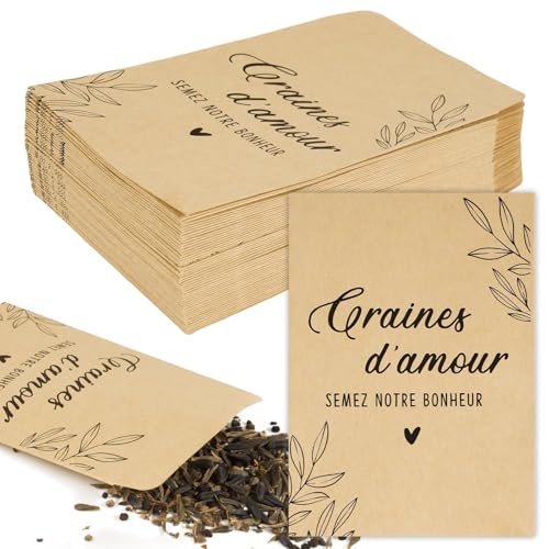 50pcs Pochettes pour Graines à semer 12x7cm Sachet Kraft de Confettis Enveloppes pour Grains Faveur de Mariage Pour Invités Decoration de Mariage Baby Shower Baptême